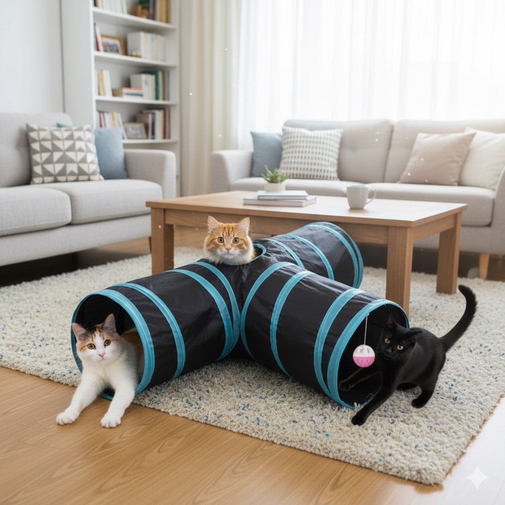Interactive cat play tunnel