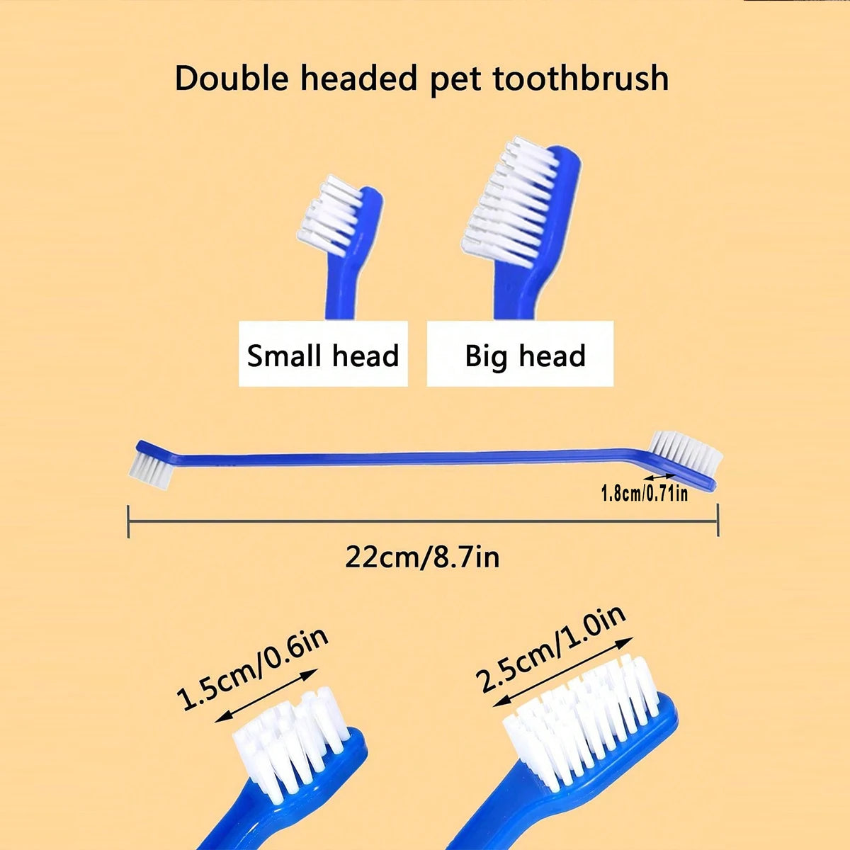 Set of 5 Double-Headed Dog & Cat Toothbrushes – Long Handle, Soft Bristles, Pet Dental Care