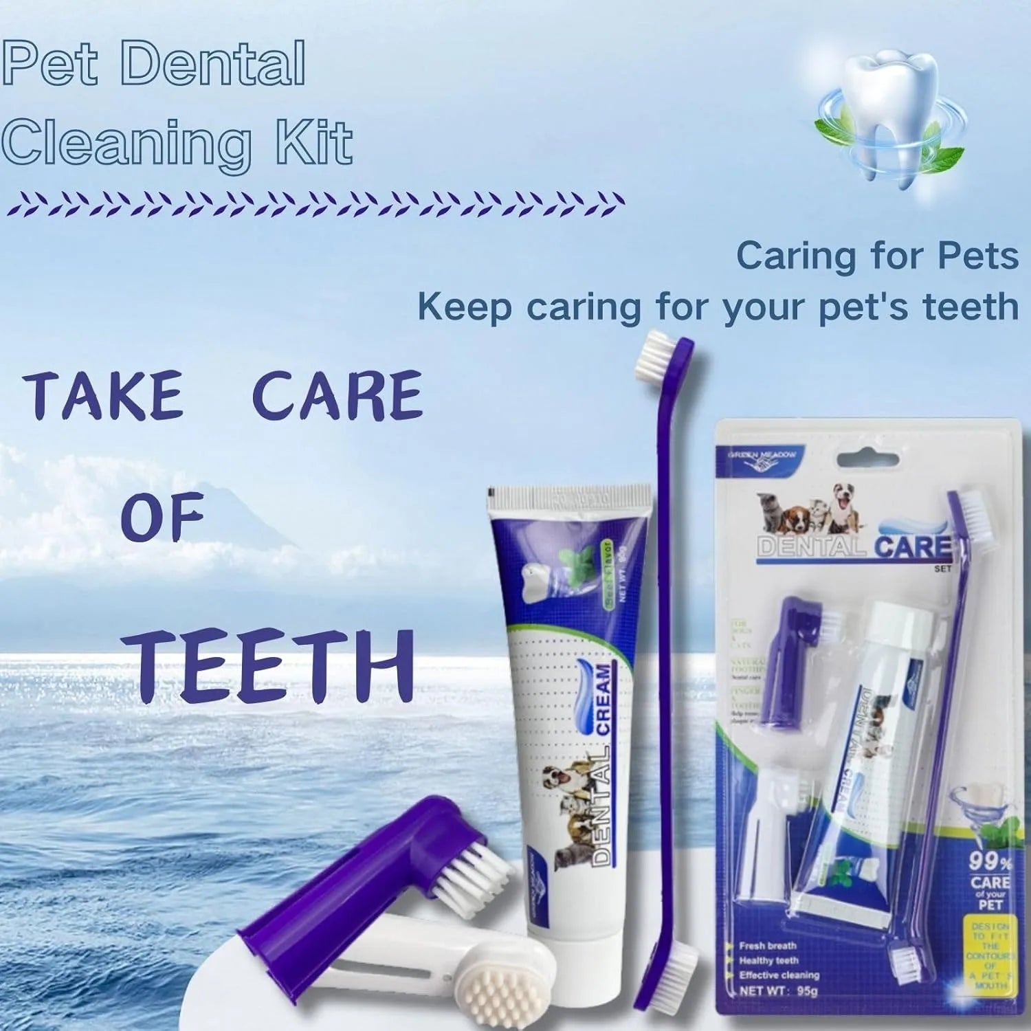 4-in-1 Cat & Dog Dental Kit – Double-Headed Toothbrush + Edible Fresh Breath Toothpaste