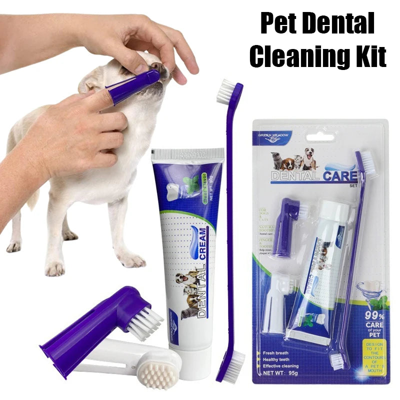 4-in-1 Cat & Dog Dental Kit – Double-Headed Toothbrush + Edible Fresh Breath Toothpaste